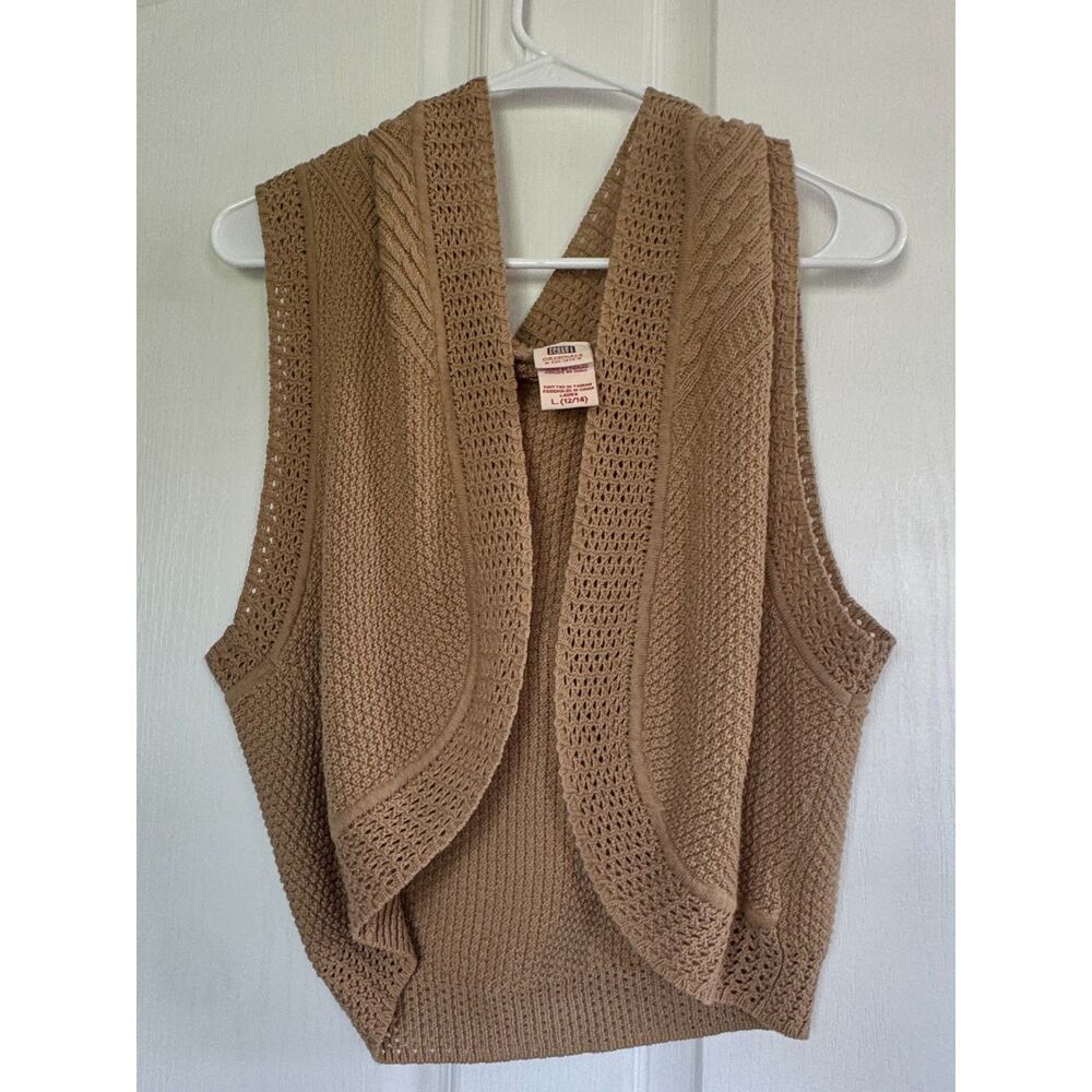 Crochet Open Knit hooded layering Vest Boho Cottagecore Y2K Size L